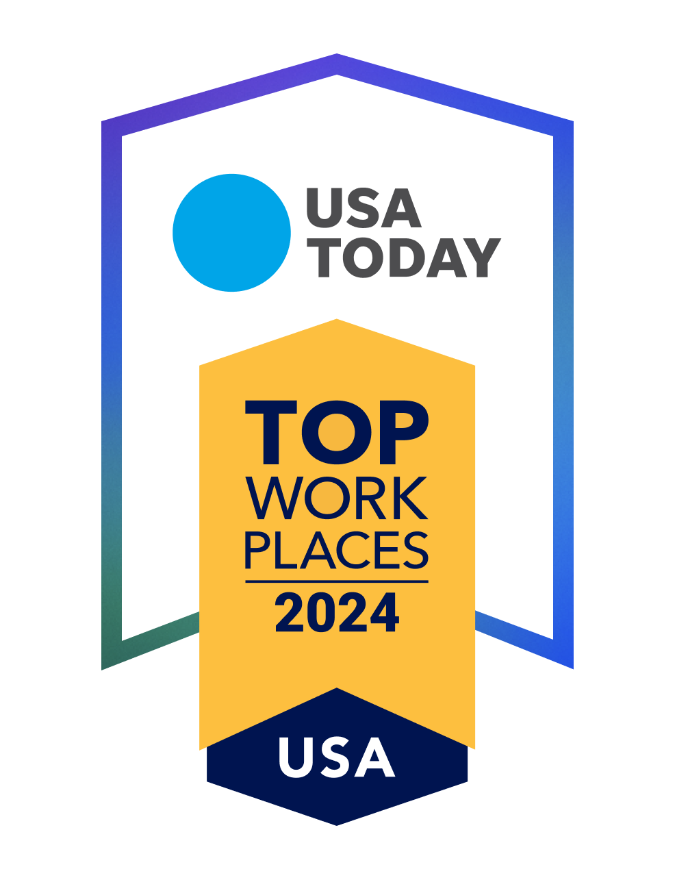 A badge for USA Today's top work places in 2024 in the US.