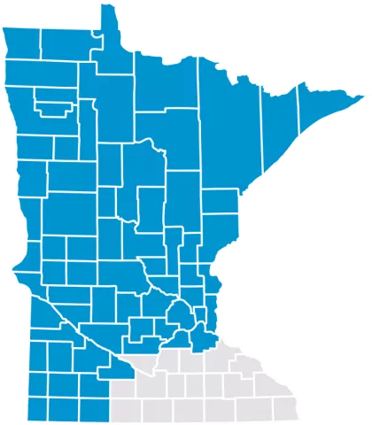 Bản đồ quận của chương trình Blue Plus Minnesota Value